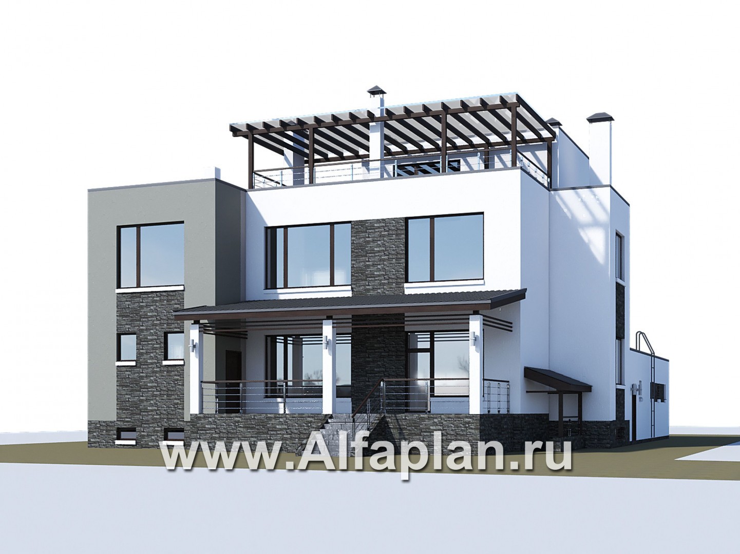 «Альстер Плюс» — проект двухэтажного дома в стиле хай-тек, элитая вилла с цокольным этажом - дизайн дома №4