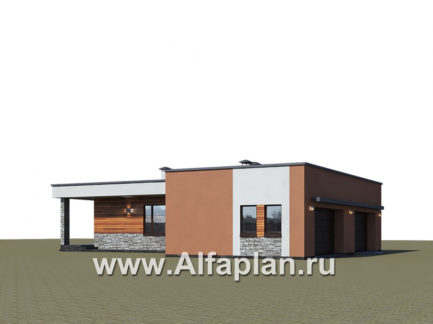 Проект гаража на 4 авто, и баня с сауной и хамам, с плоской кровлей - дизайн дома №1