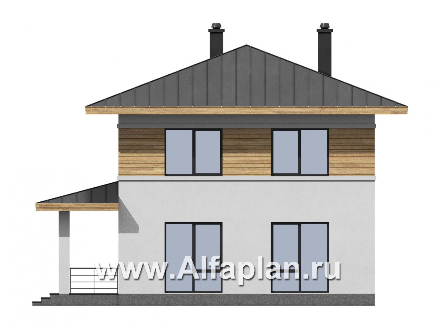 Проекты домов Альфаплан - Проект  двухэтажного дома с компактным планом - изображение фасада №4