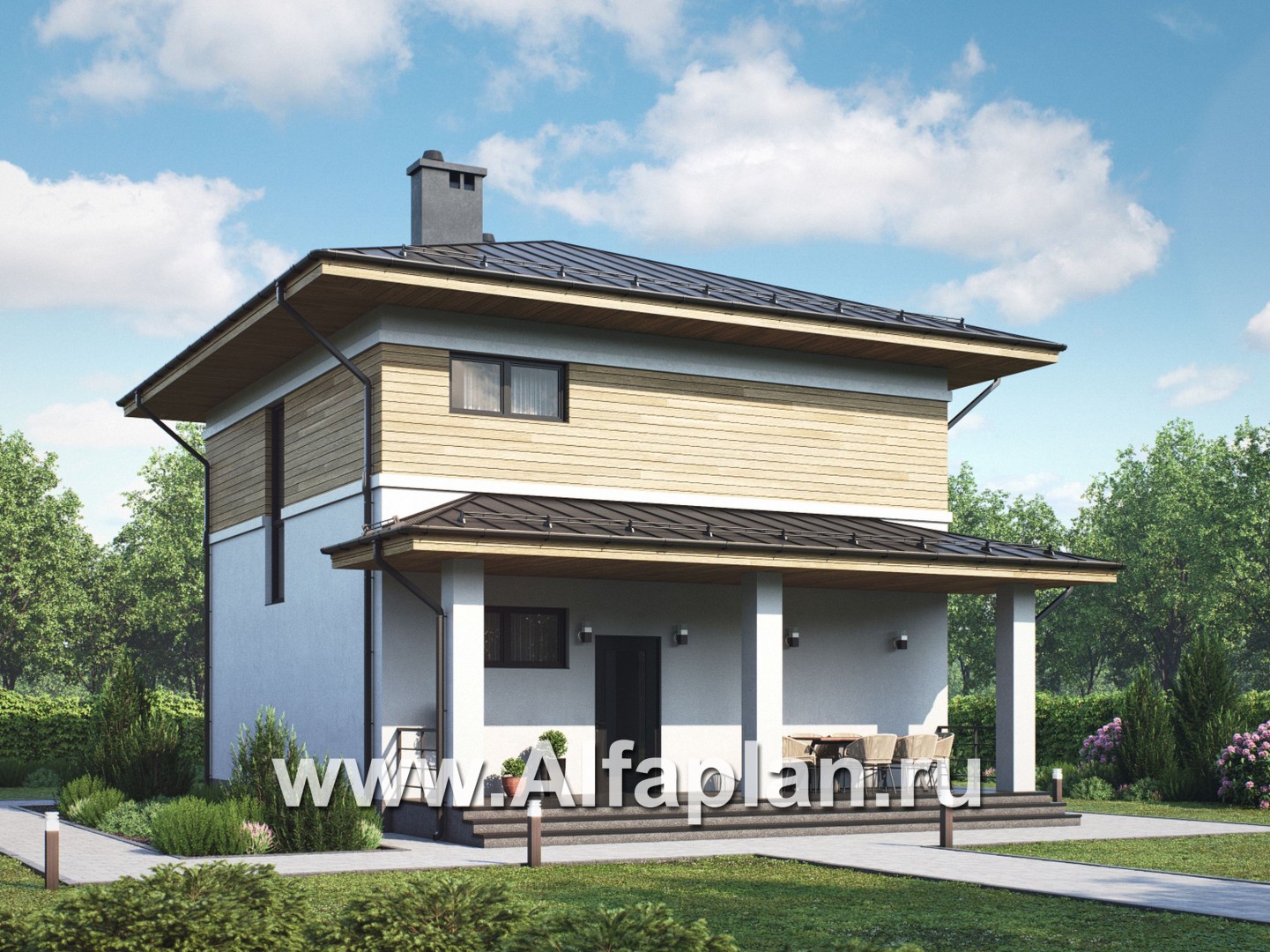 Проекты домов Альфаплан - Проект  двухэтажного дома с компактным планом - дополнительное изображение №1
