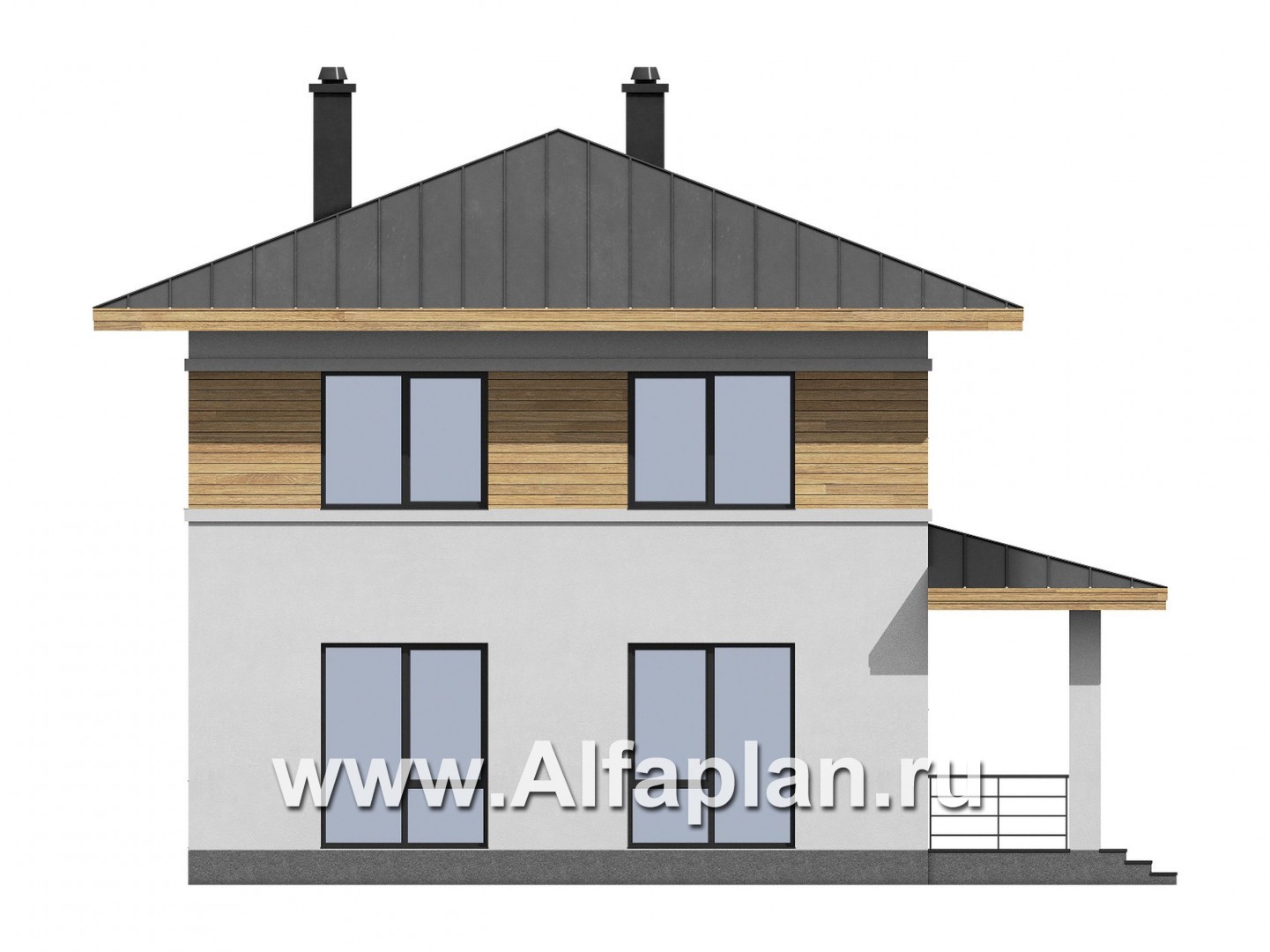 Проекты домов Альфаплан - Проект  двухэтажного дома с компактным планом - изображение фасада №4
