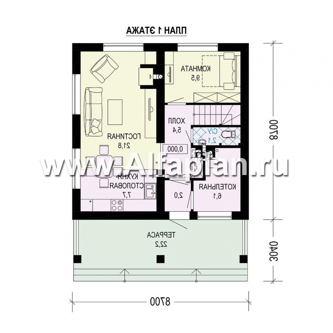 Проекты домов Альфаплан - Проект  двухэтажного дома с компактным планом - изображение плана проекта №1