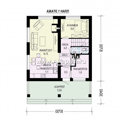 Проекты домов Альфаплан - Проект  двухэтажного дома с компактным планом - превью плана проекта №1