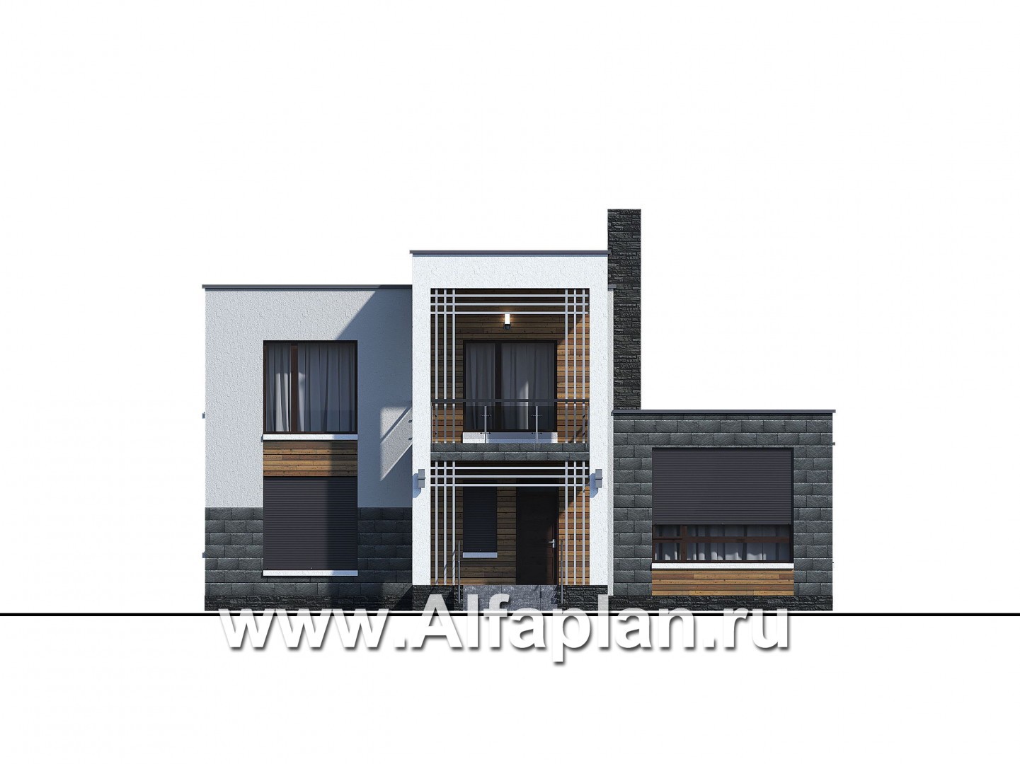 Проекты домов Альфаплан - «Футура» - современный двухэтажный дом с плоской кровлей - изображение фасада №1