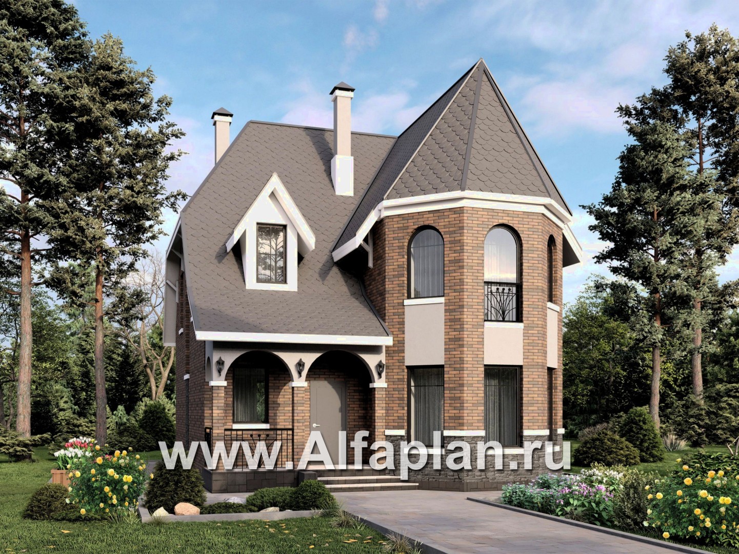 Проекты домов Альфаплан - Проект двухэтажного дома с эркером - основное изображение