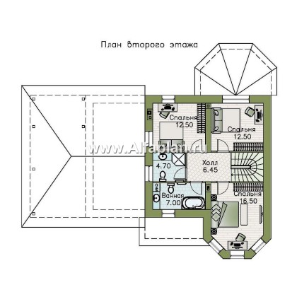 «Аврора» - проект двухэтажного дома из газобетона с эркером, с кабинетом, с террасой и гаражом - превью план дома