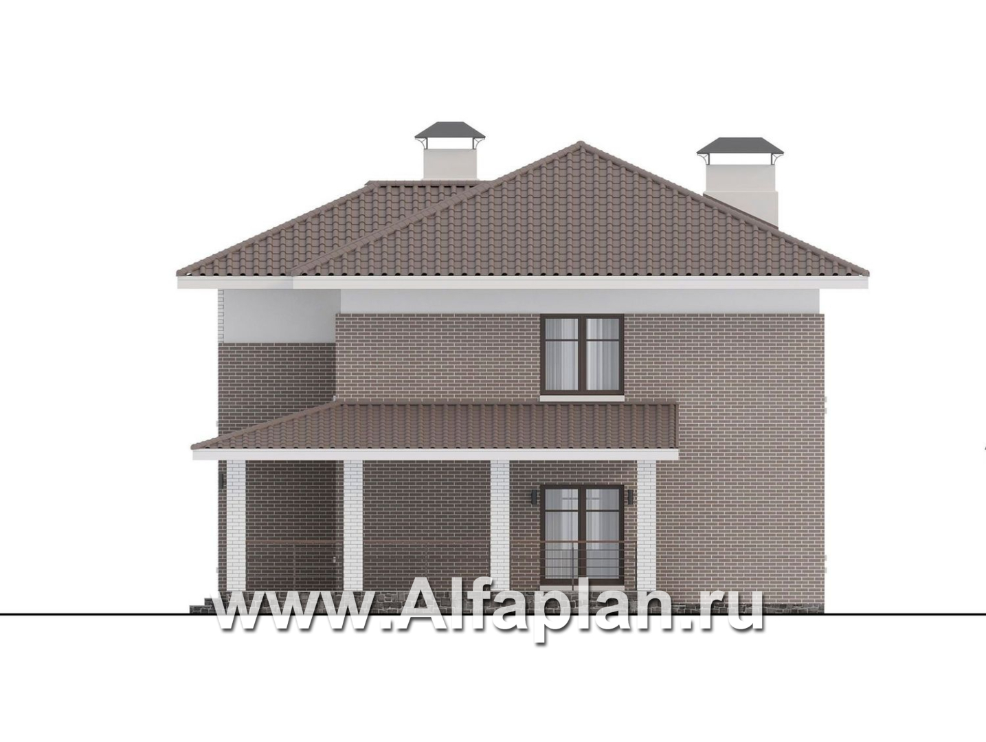 «Вермеер» - проект двухэтажного дома, планировка с лестницей в гостиной и мастер спальня, с террасой - фасад дома