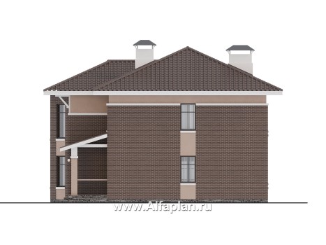 Проекты домов Альфаплан - Проект двухэтажного дома с эркером и лестницей в гостиной - превью фасада №2