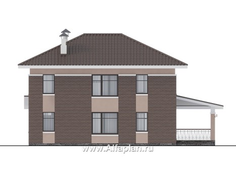 Проекты домов Альфаплан - Проект двухэтажного дома с эркером и лестницей в гостиной - превью фасада №4