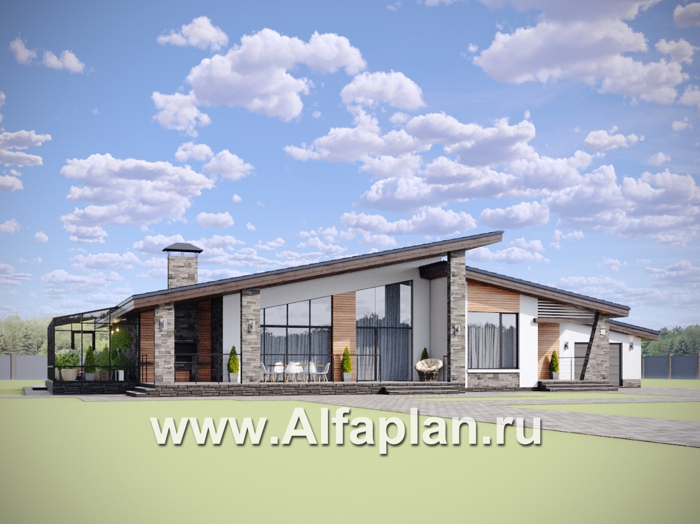 Проекты домов Альфаплан - "Ривьера" - современный, роскошный одноэтажный дом - дополнительное изображение №1