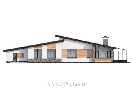 Проекты домов Альфаплан - "Ривьера" - современный, роскошный одноэтажный дом - превью фасада №4