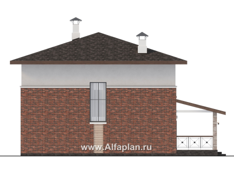 Проекты домов Альфаплан - "Остров сокровищ" - проект комфортного, простого дома из газобетона, с террасой со стороны главного фасада - превью фасада №3