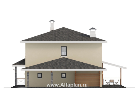Проекты домов Альфаплан - "Остров сокровищ" - проект экономичного дома с гаражом и навесом для автомобилей - превью фасада №2