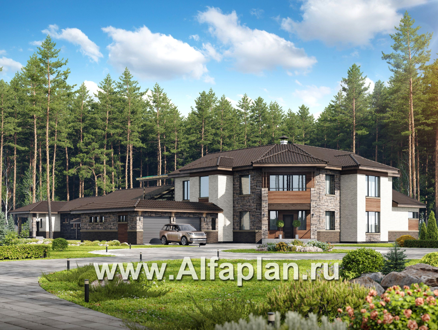 «Шахерезада» - проект двухэтажной роскошной виллы, со вторым светом гостиной, с бассейном и с гаражом - основное изображение