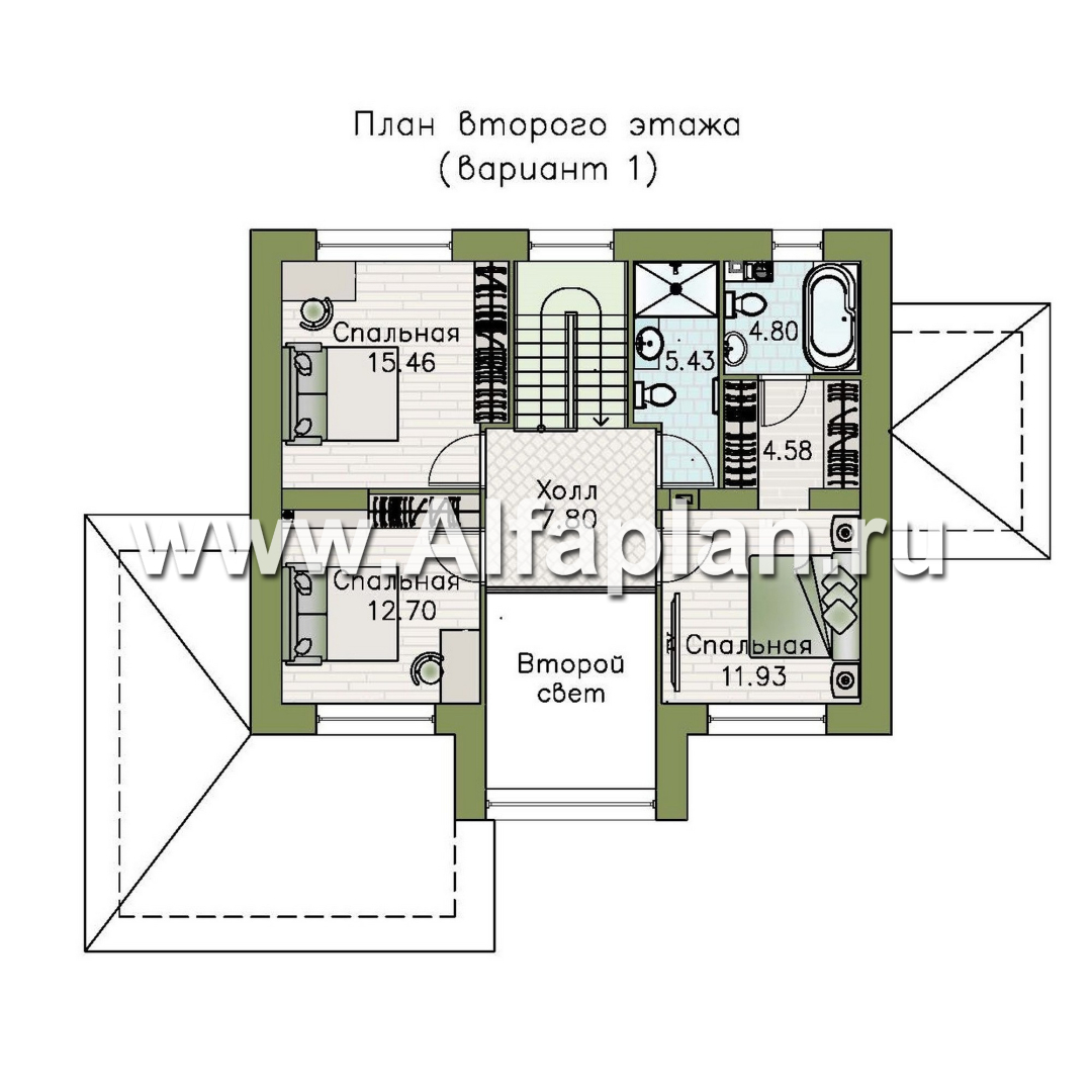 «Компас» - проект двухэтажного дома, планировка со вторым светом и террасой, в стиле Райта - план дома