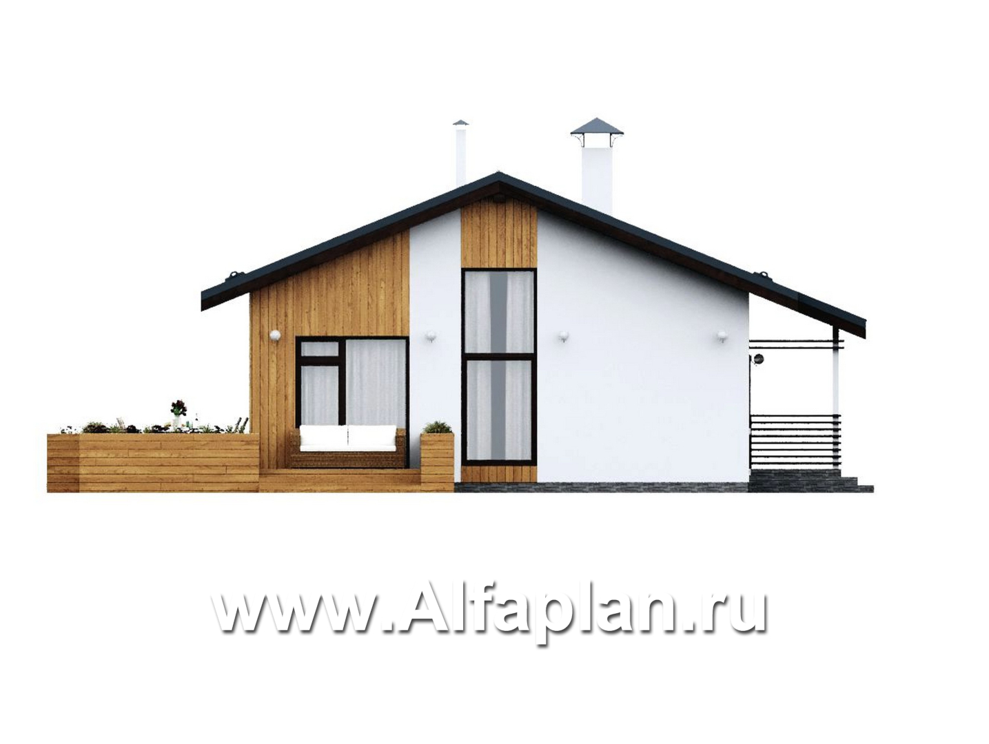 Проекты домов Альфаплан - "Литен" - проект простого одноэтажного дома с комфортной планировкой - изображение фасада №3
