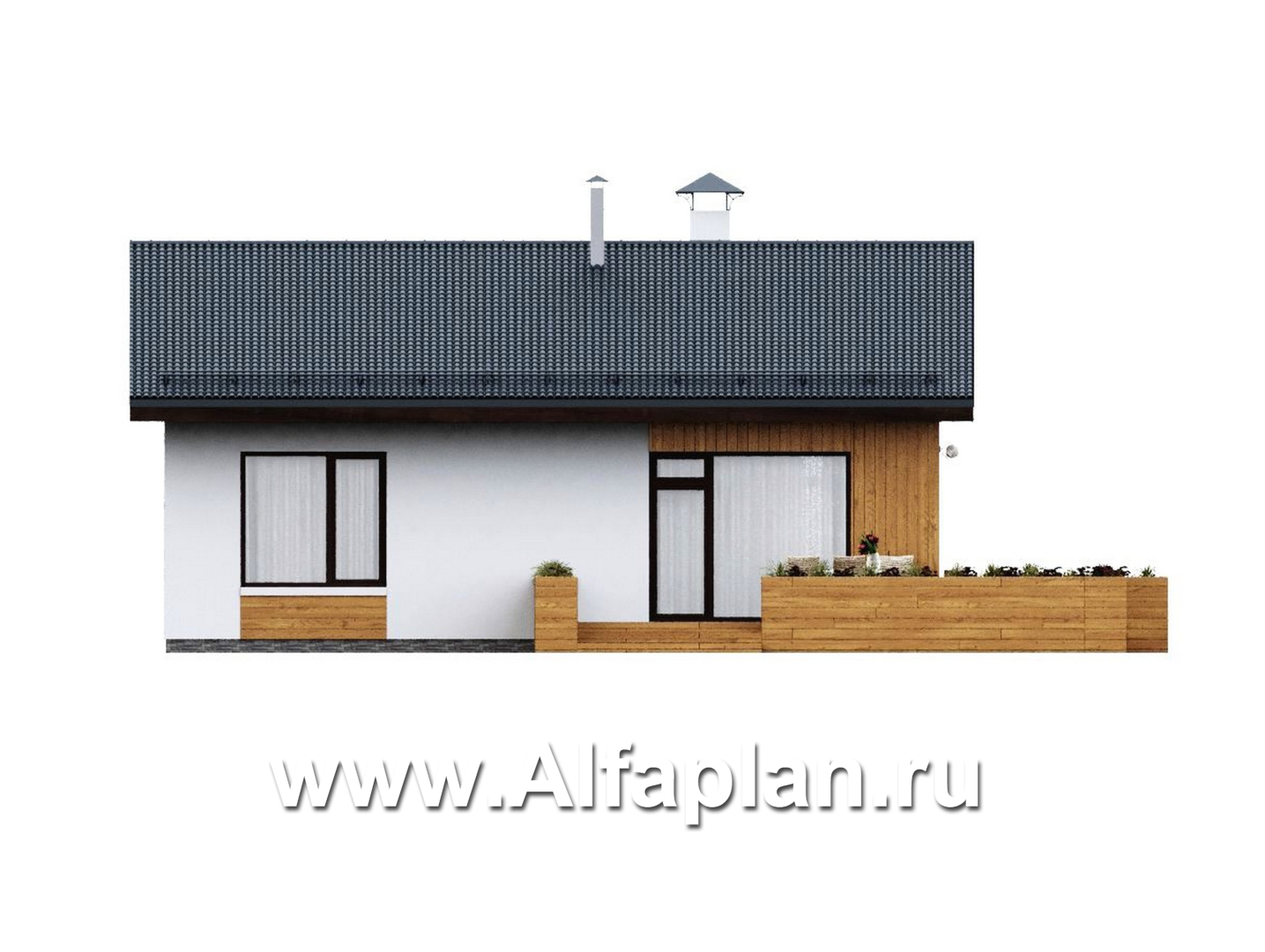 Проекты домов Альфаплан - "Литен" - проект простого одноэтажного дома с комфортной планировкой - изображение фасада №4