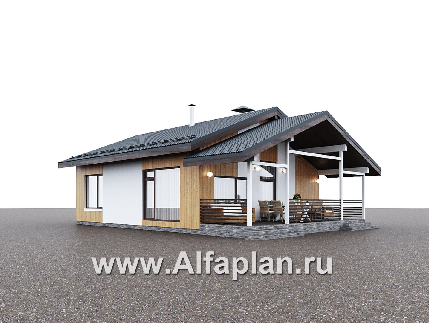 Проекты домов Альфаплан - "Литен" - проект маленького одноэтажного дома с комфортной планировкой, с террасой - дополнительное изображение №7