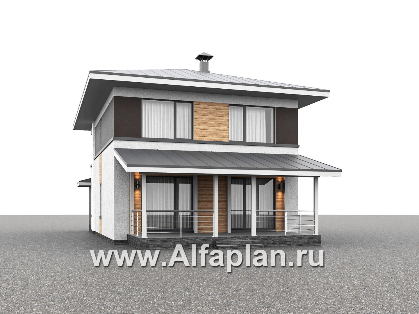 Проекты домов Альфаплан - "Генезис" - проект дома, 2 этажа, с остекленной террасой в стиле Райта - дополнительное изображение №2