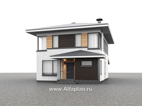 Проекты домов Альфаплан - "Генезис" - проект дома, 2 этажа, с остекленной террасой в стиле Райта - превью дополнительного изображения №1
