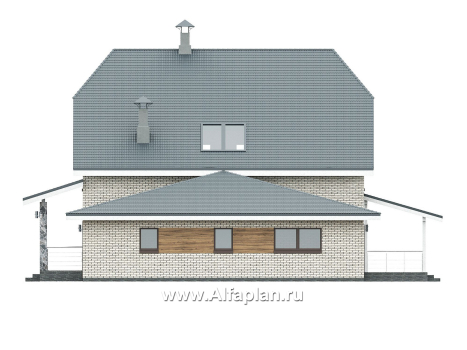 «Династия» - проект дома с мансардой, мастер спальня, с террасой и гаражом с мастерской - превью фасада дома