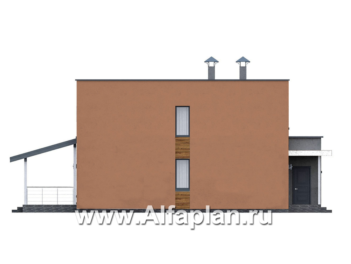 Проекты домов Альфаплан - "Коронадо" - проект дома, 2 этажа, с террасой и плоской крышей, мастер спальня, в стиле хай-тек - изображение фасада №3