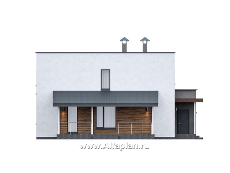 «Коронадо» - проект дома, 2 этажа, с террасой сбоку и плоской крышей, мастер спальня, в стиле хай-тек - превью фасада дома