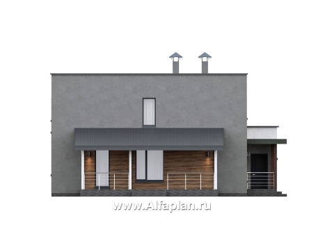 Проекты домов Альфаплан - "Коронадо" - проект дома, 2 этажа, со вторым светом гостиной, с террасой и плоской крышей, в стиле хай-тек - превью фасада №3