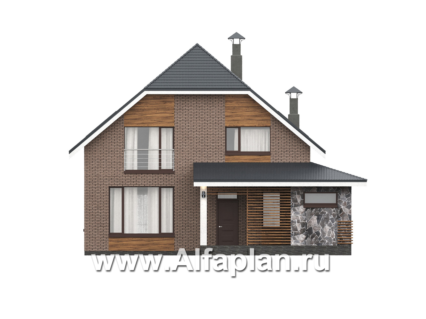 «Династия» - проект дома с мансардой, с террасой, мастер спальня - фасад дома