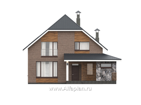 «Династия» - проект дома с мансардой, с террасой, мастер спальня - превью фасада дома