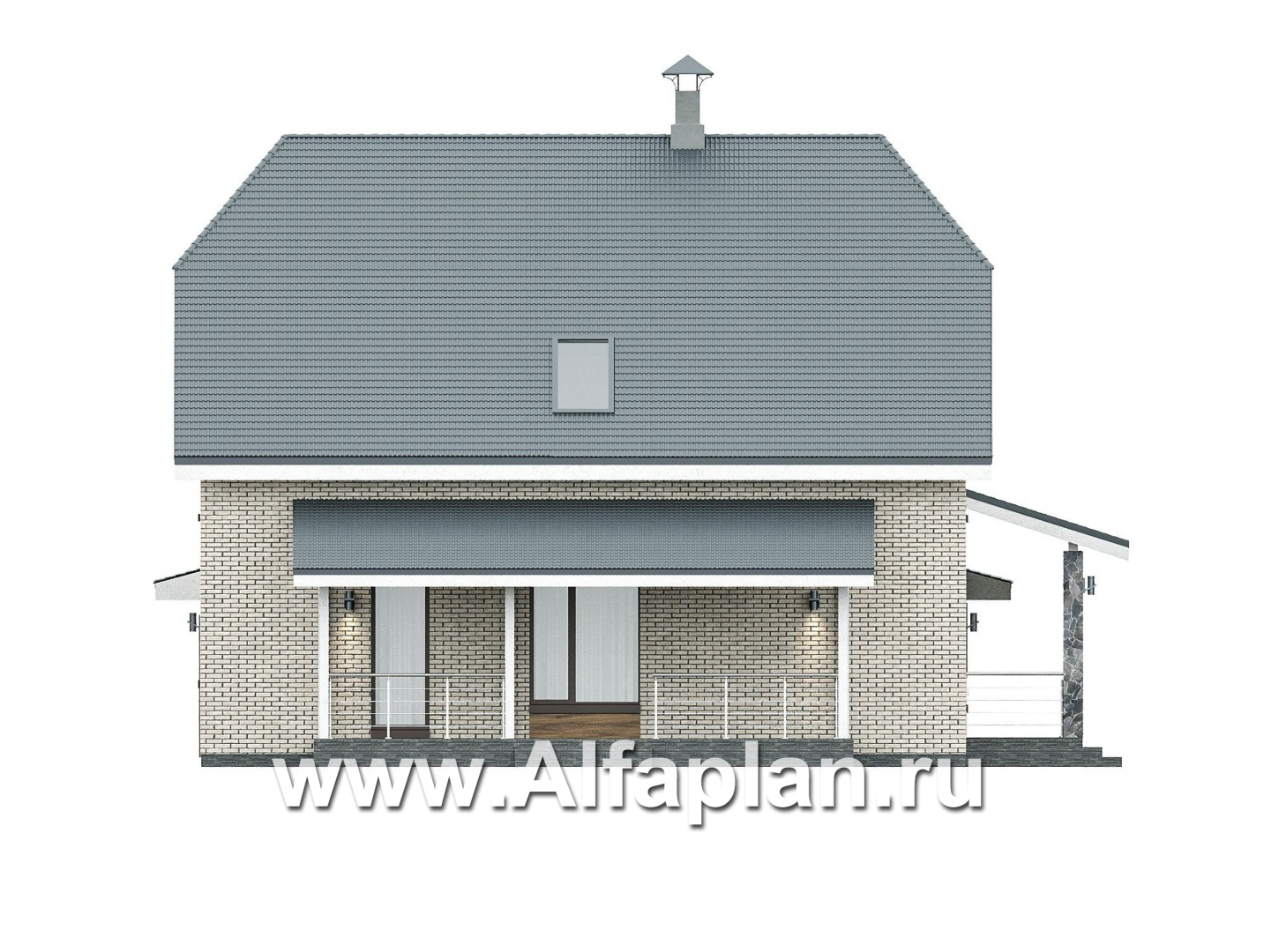 Проекты домов Альфаплан - "Династия" - проект дома с мансардой, мастер спальня, с террасой сбоку и гаражом с мастерской - изображение фасада №3