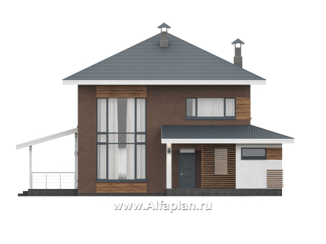 «Чистая линия» - проект дома, 2 этажа, с двусветной гостиной, с террасой, в современном стиле - превью фасада дома