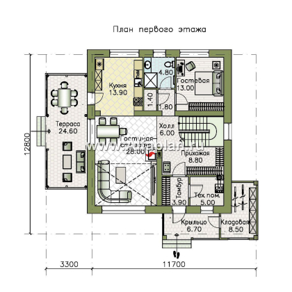 «Чистая линия» - проект дома, 2 этажа, с двусветной гостиной, с террасой, в современном стиле - превью план дома