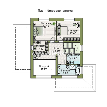 «Чистая линия» - проект дома, 2 этажа, с двусветной гостиной, с террасой, в современном стиле - превью план дома