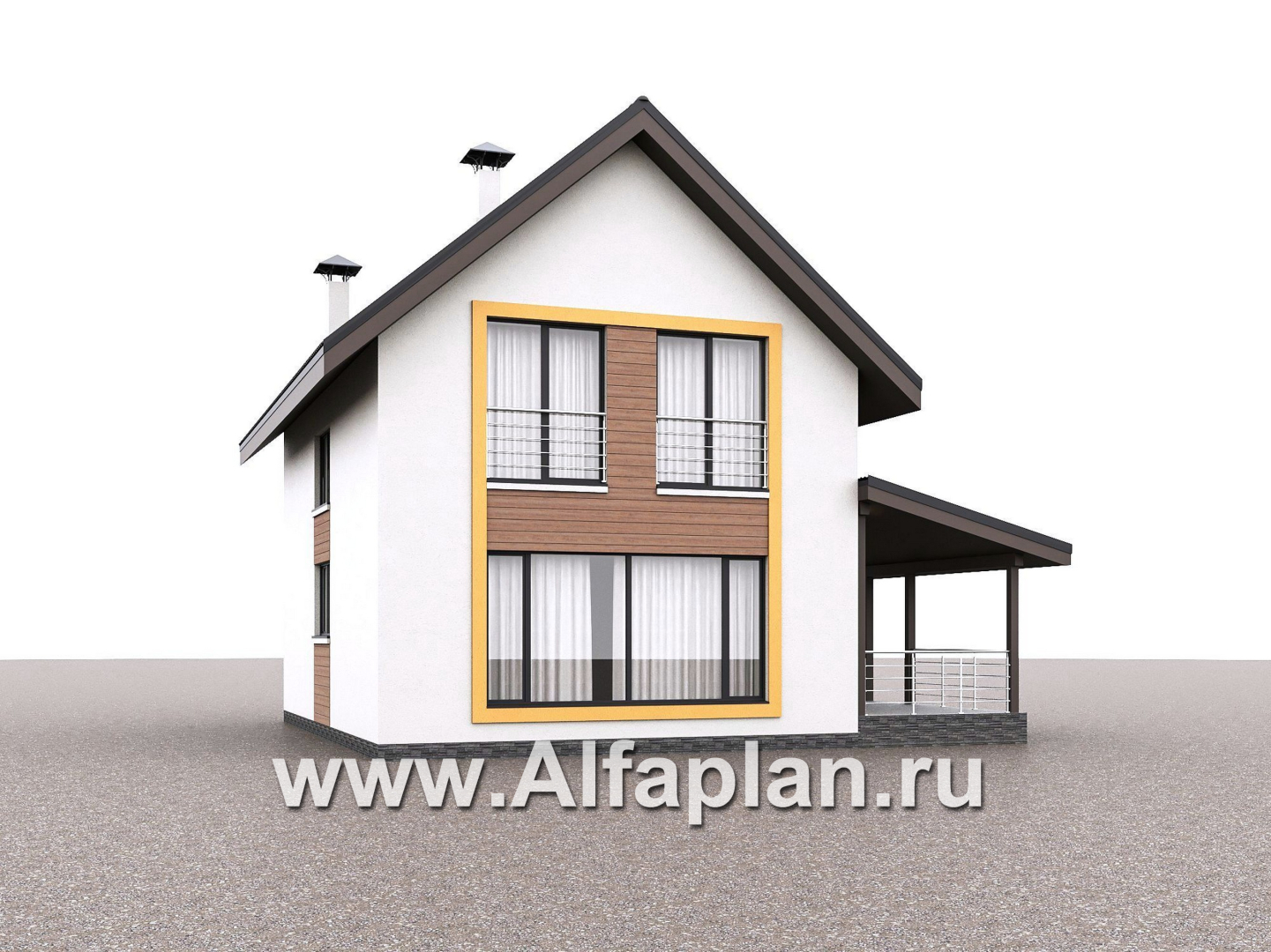 Проекты домов Альфаплан - "Викинг" - проект дома, 2 этажа, с сауной и с террасой сбоку, в скандинавском стиле - дополнительное изображение №3