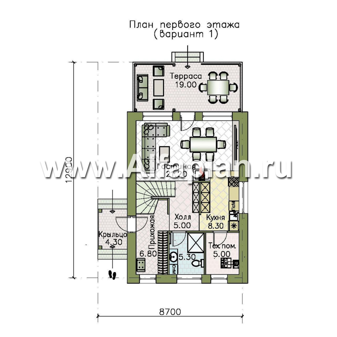 Проекты домов Альфаплан - "Викинг" - проект дома, 2 этажа, с сауной и с террасой, в скандинавском стиле - изображение плана проекта №1