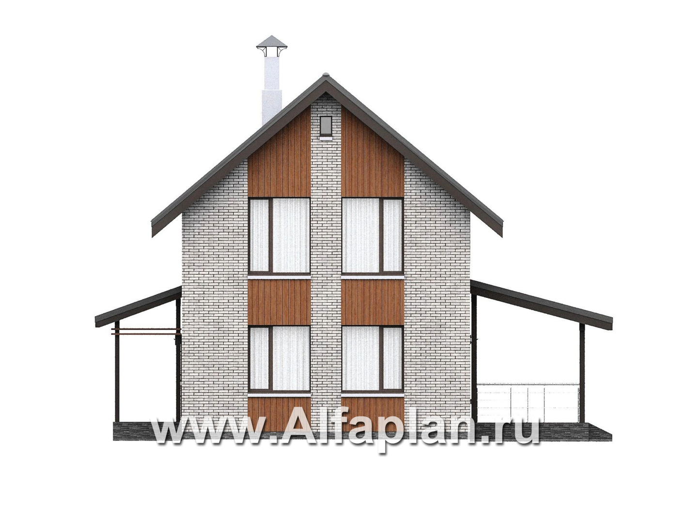 Проекты домов Альфаплан - "Мой путь" - проект дома из газобетона, 2 этажа, с террасой и с 5-ю спальнями - изображение фасада №4