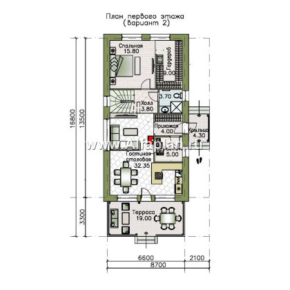 Проекты домов Альфаплан - "Мой путь" - проект дома из кирпича, 2 этажа, с террасой и с 5-ю спальнями - превью плана проекта №2