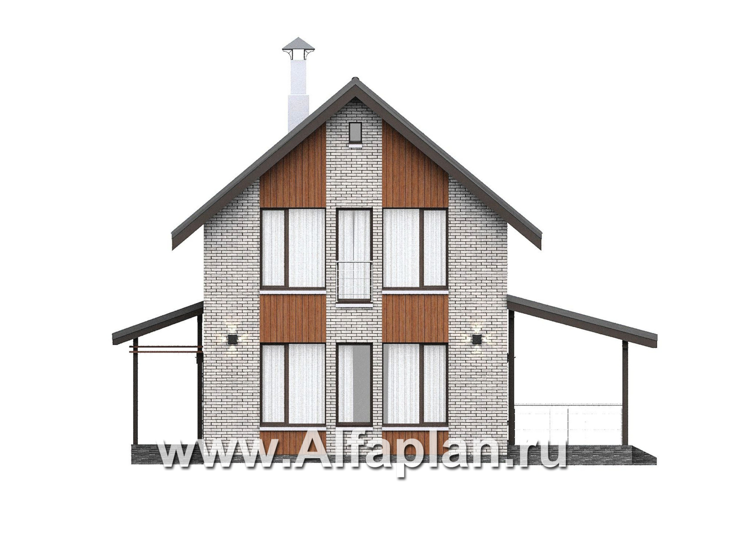 Проекты домов Альфаплан - "Мой путь" - проект дома из газобетона, 2 этажа, с террасой и с 5-ю спальнями - изображение фасада №1