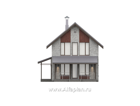 Проекты домов Альфаплан - "Мой путь" - проект дома из кирпича, 2 этажа, с террасой и с 5-ю спальнями - превью фасада №1