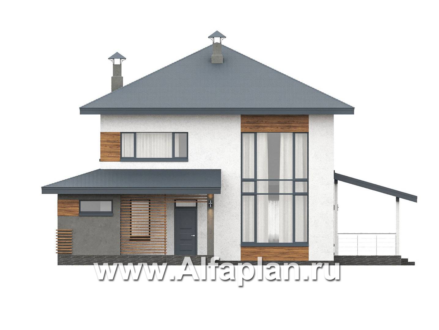 «Чистая линия» - проект дома, 2 этажа, с двусветной гостиной, с террасой, в современном стиле - фасад дома