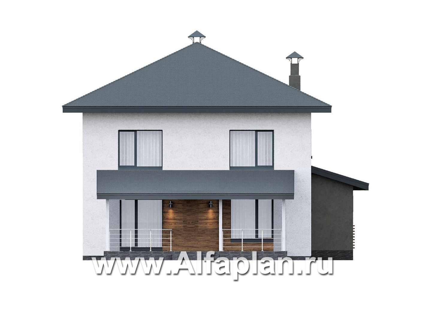 Проекты домов Альфаплан - "Чистая линия"  - проект дома, 2 этажа, мастер спальня, с террасой, в современном стиле - изображение фасада №4