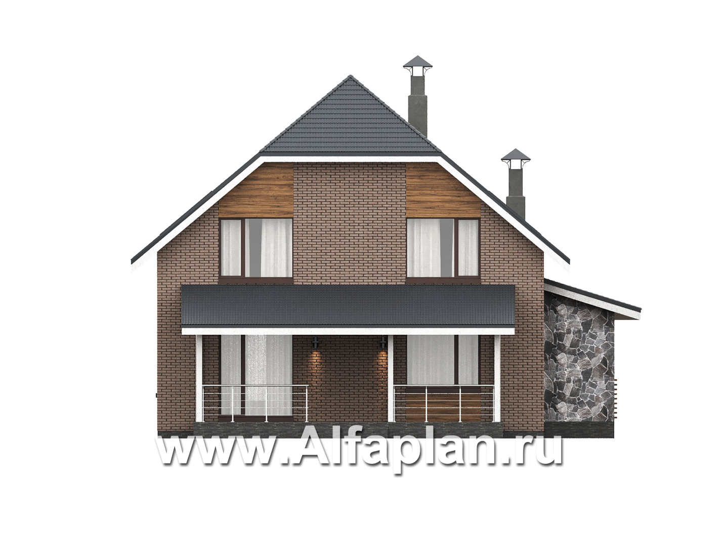 «Династия» - проект дома с мансардой, с террасой, мастер спальня - фасад дома