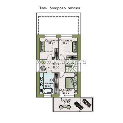 Проекты домов Альфаплан - "Викинг" - проект дома, 2 этажа, с сауной и с террасой, в стиле хай-тек - превью плана проекта №2