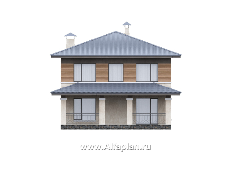 «Невада» - проект двухэтажного дома из газобетона, с террасой, в стиле Райта - превью фасада дома