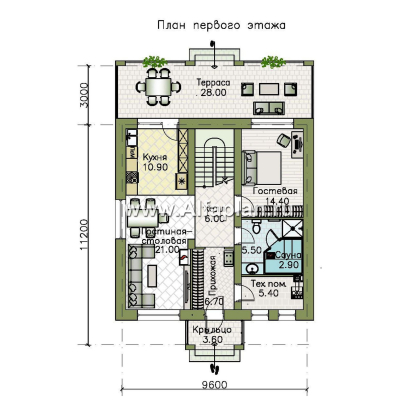 «Невада» - проект двухэтажного дома из газобетона, с террасой, в стиле Райта - превью план дома