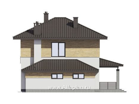 Проект двухэтажного дома, с террасой и с гаражом, планировка с кабинетом на 1 эт - превью фасада дома