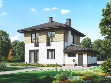 Проект двухэтажного дома, с террасой и с гаражом, планировка с кабинетом на 1 эт - превью дополнительного изображения №1