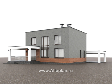 «Вермеер» - проект двухэтажного дома, планировка с мастер спальней, со вторым светом и с террасой, в стиле минимализм с плоской крышей - превью дополнительного изображения №4