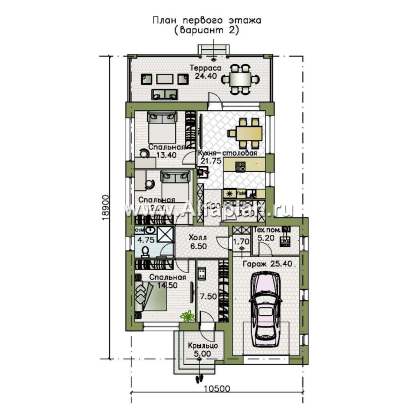 «Свежесть» - проект одноэтажного дома из газобетона, с террасой и с гаражом, с односкатной крышей [Копия от 07.11.2023 10:54:50] - превью план дома